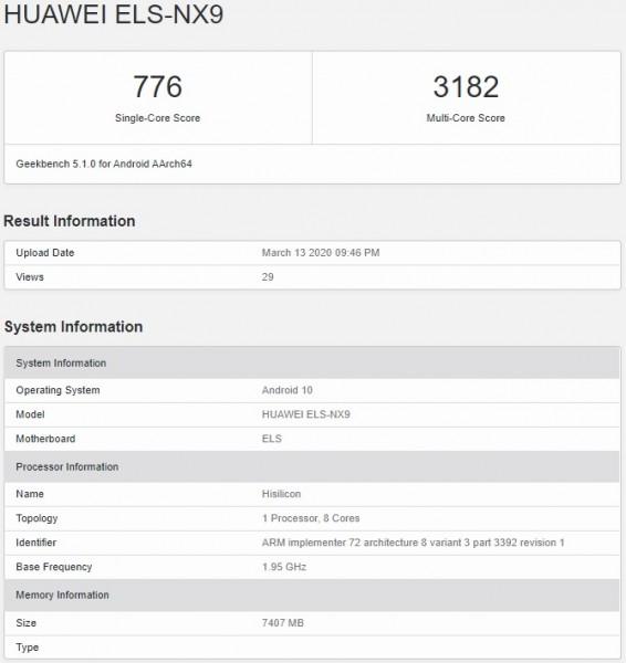 華為P40 Pro 5G在Geekbench上彈出