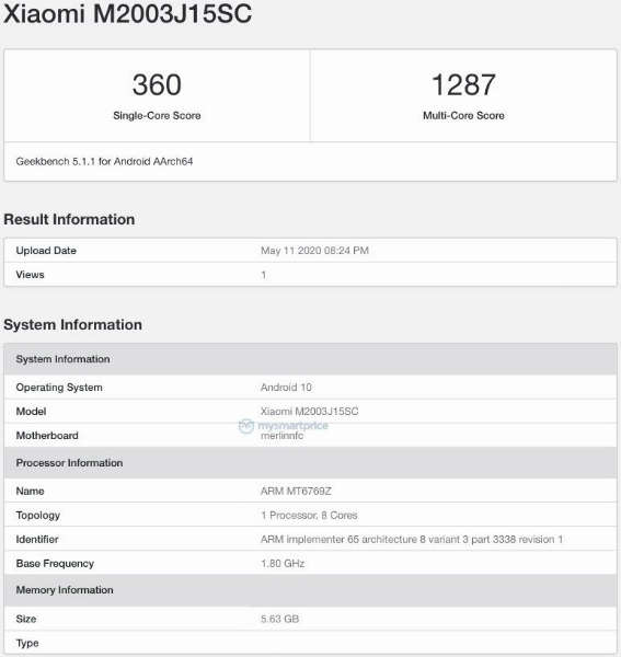 Redmi 10X 6GB RAM變體在Geekbench上亮相