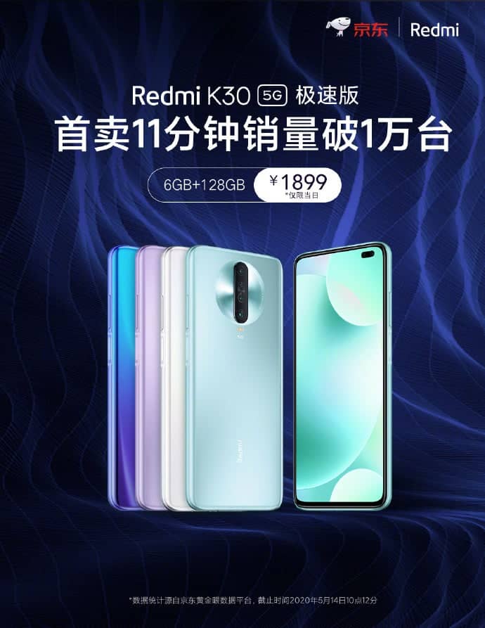 Redmi K30 5G Racing Edition在11分鐘內(nèi)售出10,000多個(gè)單位