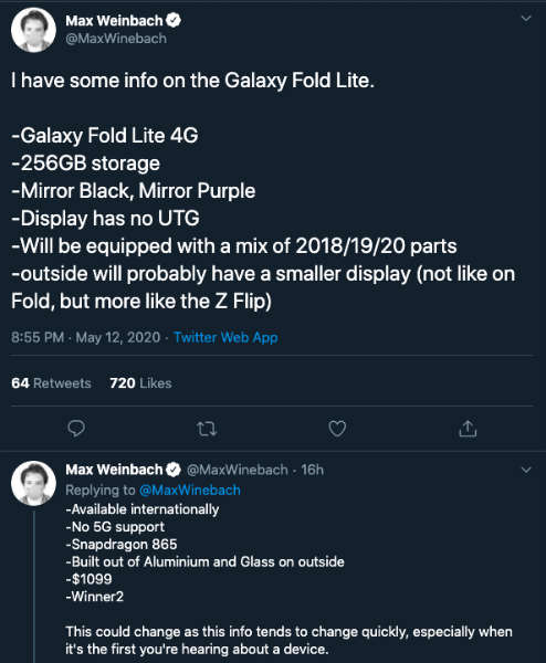 三星Galaxy Fold 2顏色選項已提示；據(jù)報道Galaxy Fold Lite正在開發(fā)中