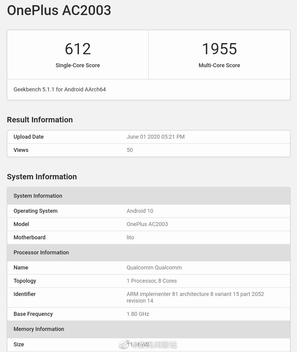 OnePlus Z和Snapdragon 765G出現(xiàn)在Geekbench上