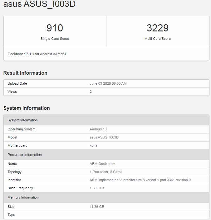 華碩ROG Phone 3的12GB RAM版本出現(xiàn)在Geekbench