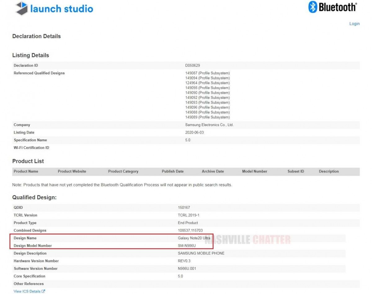 三星Galaxy Note 20 Ultra名稱出現(xiàn)在藍(lán)牙認(rèn)證中