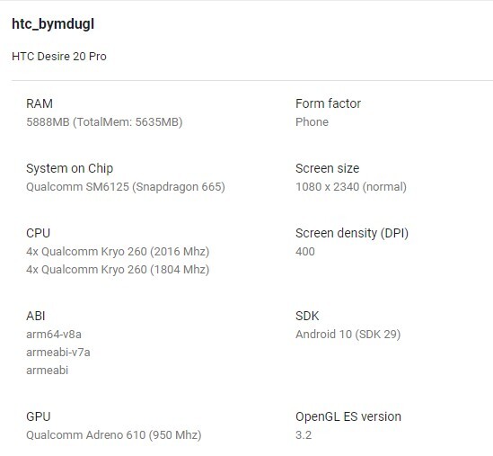 泄漏的規(guī)格暗示HTC Desire 20 Pro將不辜負(fù)其名稱