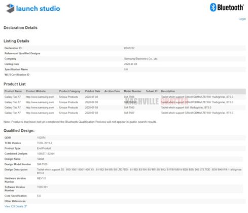 三星Galaxy Tab A7獲得FCC和藍牙SIG認證
