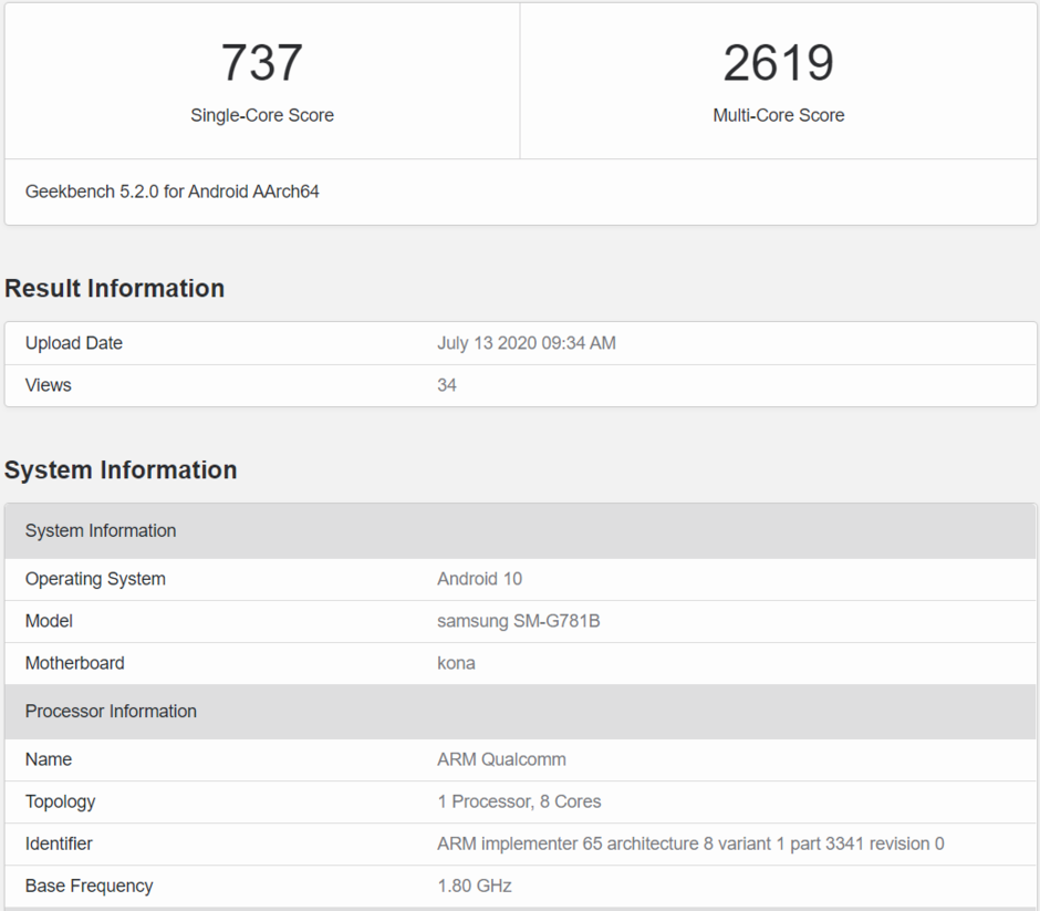 據(jù)稱Galaxy S20風(fēng)扇版基準(zhǔn)測試列出5G Snapdragon 865等