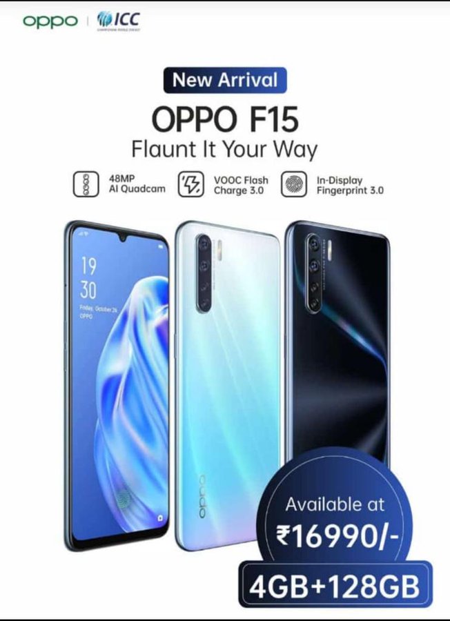 OPPO F15在印度獲得了新的4GB + 128GB版本，價(jià)格為16990盧比（?228美元）