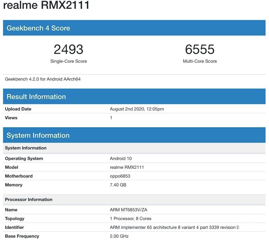 推出前，帶有Dimensity 720的Realme V5出現(xiàn)在Geekbench上