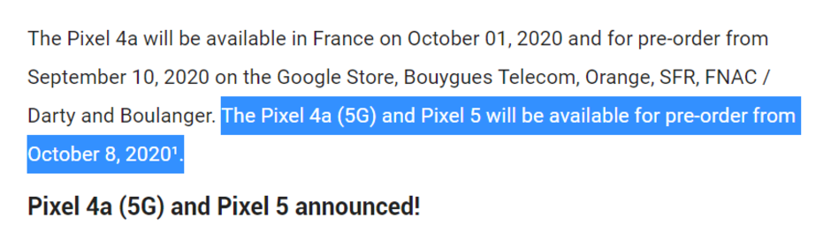 Google Pixel 5，Pixel 4a（5G）的發(fā)布日期可能是10月8日