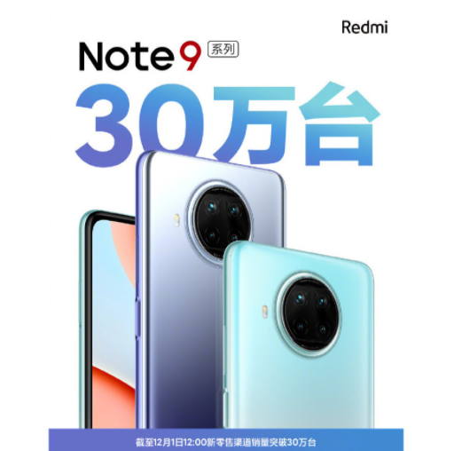 Redmi Note 9的銷售在幾個(gè)小時(shí)內(nèi)就突破了30萬的銷量