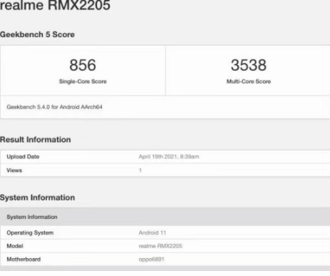 Realme Q3 Pro在Geekkbench性能測試中亮相