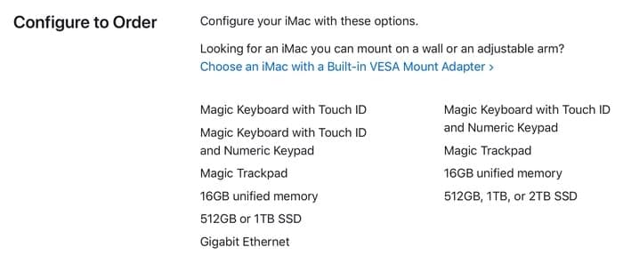 基本型號(hào)M1 iMac無法配置2TB SSD，僅限于1TB