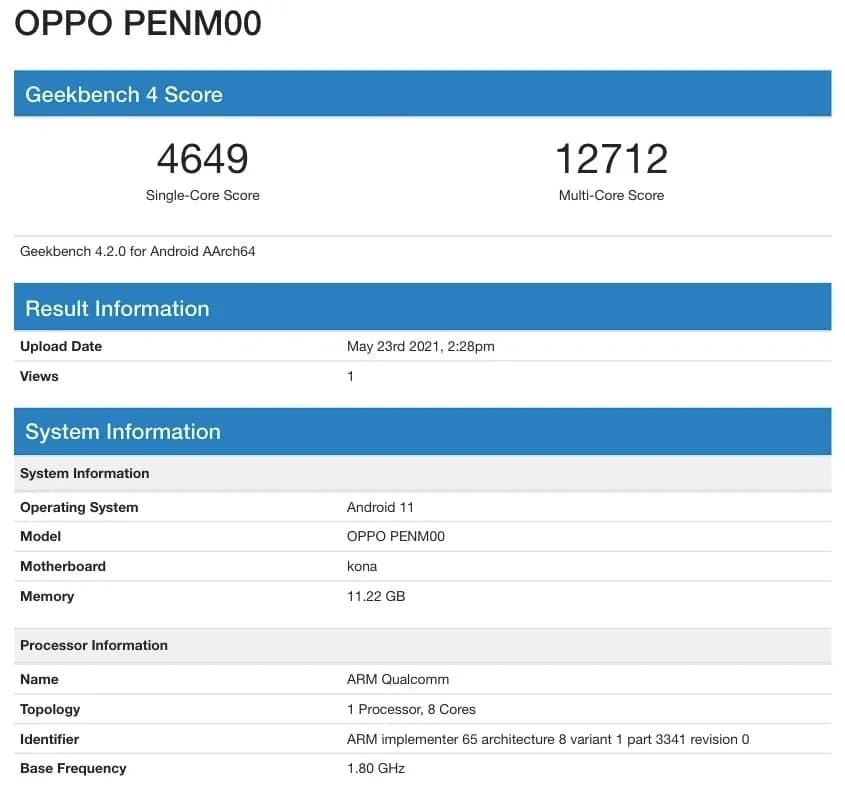 OPPO Reno6 Pro出現在Geekbench上，透露了5月27日發(fā)布前的主要規(guī)格