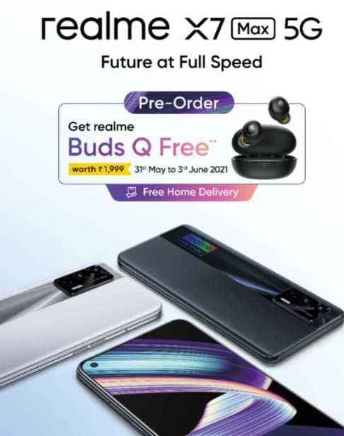 Realme X7 Max 5G預(yù)購將于5月31日起捆綁免費Realme Buds Q