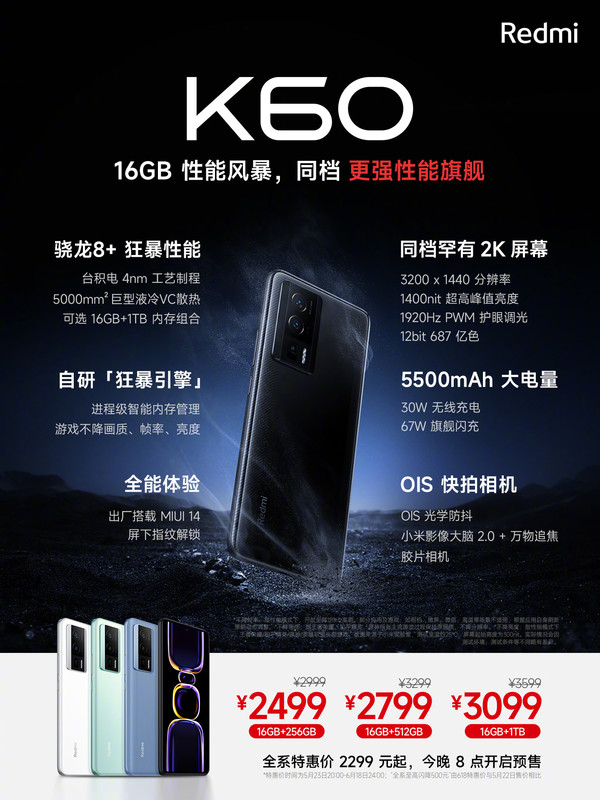 京東下狠手!Redmi K60 1TB版剛官宣立砍200 到手2899