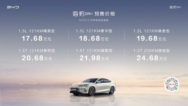 17.68萬-24.68萬元 新一代主流中型轎車海豹DM-i開啟預(yù)售